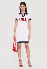 USA Graphic Short Sleeve Polo Sweater Dress