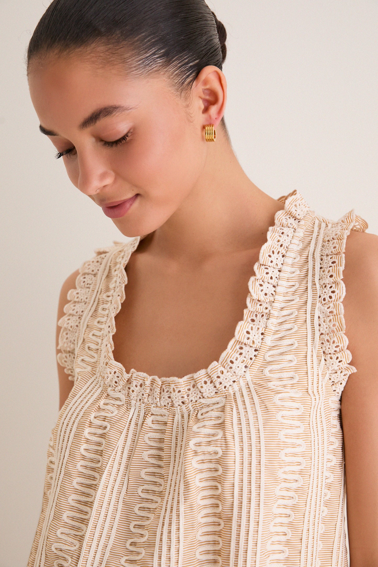 Tan & Cream Applique Valerie Mini Dress