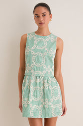 Green Stripe Vintage Embroidery Paige Mini Dress