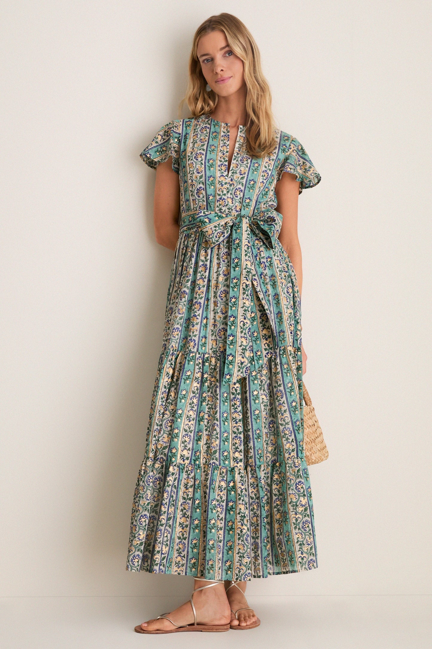 Taj Aqua V-Neck Maxi Dress