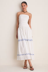 White and Blue Oia Midi Dress