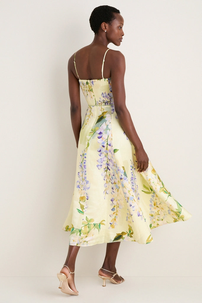 Wisteria Print Mariela Embellished Midi Dress