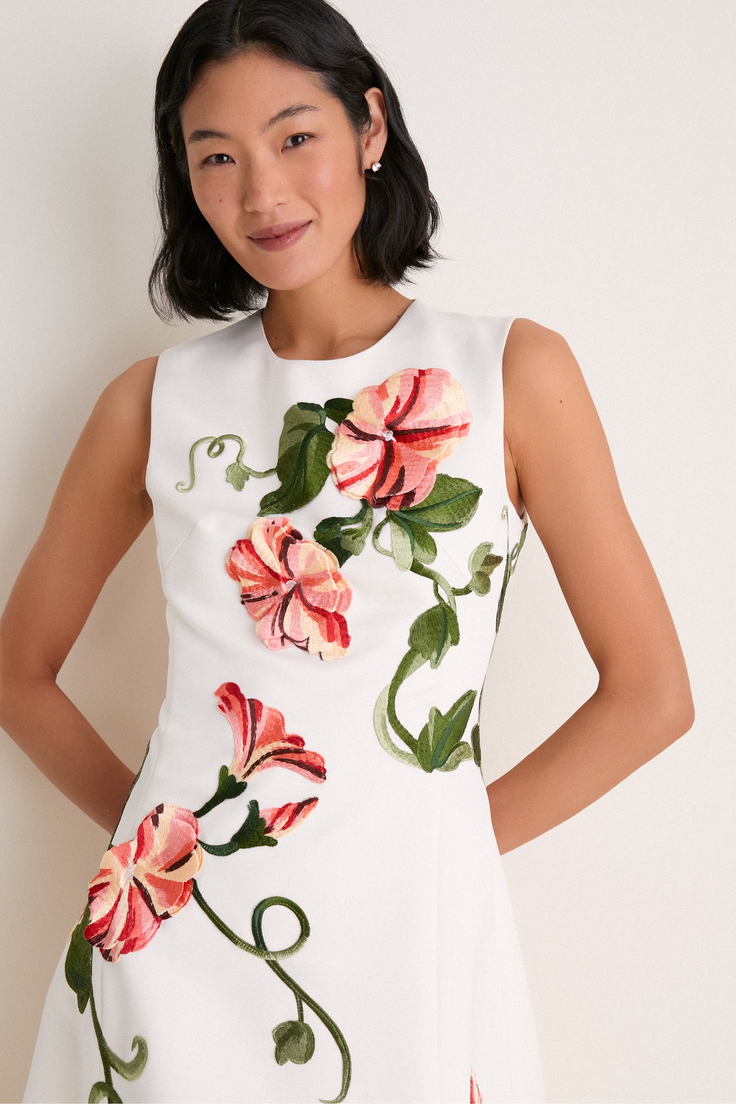 Snow Vine Print Cleo Applique Midi Dress