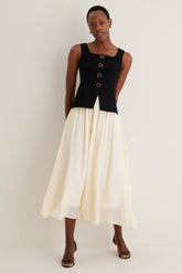 Black and Ivory Square Neck Vest Midi Dress
