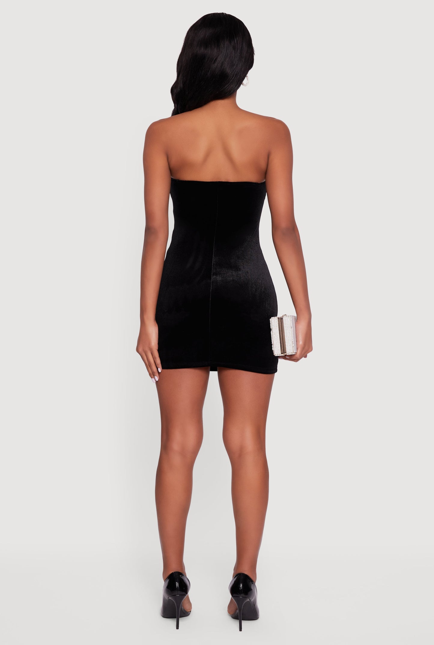 Velvet Strapless Mini Dress with Faux Pearl Bows