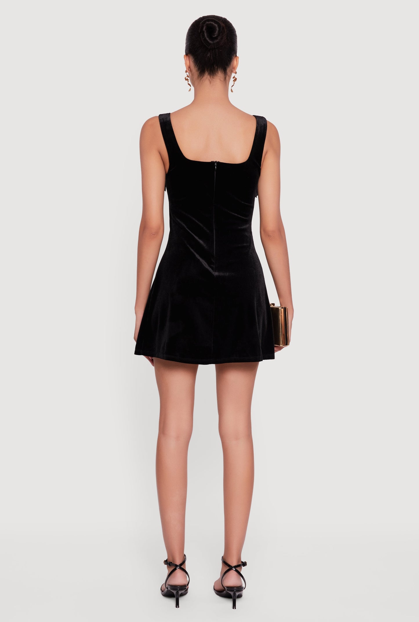 Velvet Bow Strap Square Neck Mini Dress