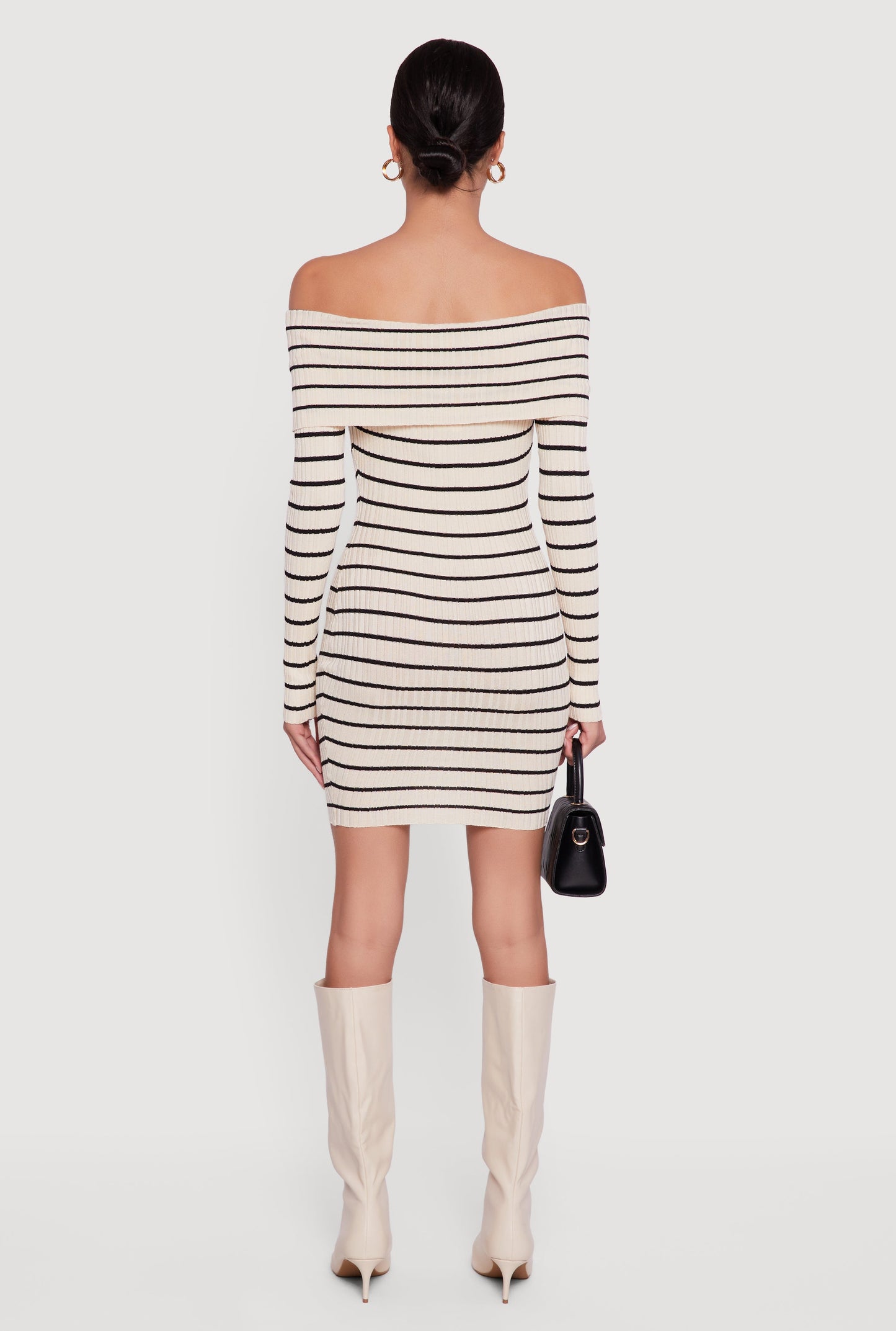 Striped Fold Over Off the Shoulder Bodycon Dress