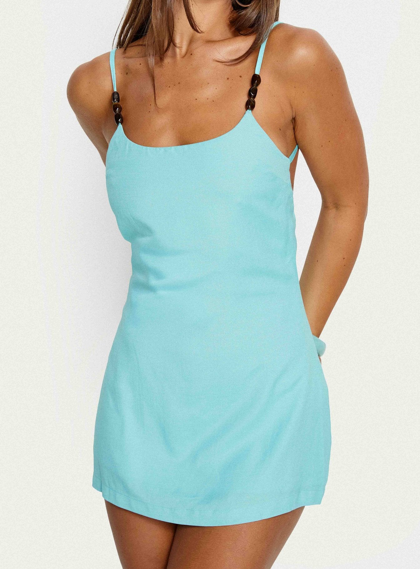 Akimo Beaded Mini Dress Aqua
