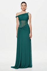 Misha Sisal Mesh Maxi Dress - Teal Blue