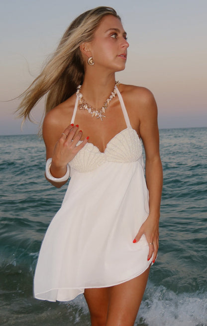 Valentina Mini Dress ~ White Chiffon Embellishment