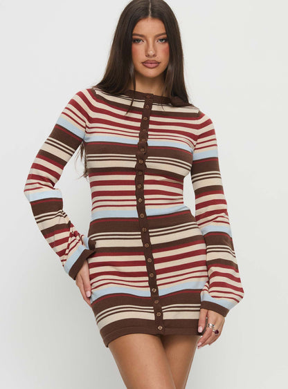 Norelai Long Sleeve Knit Mini Dress Multi Stripe