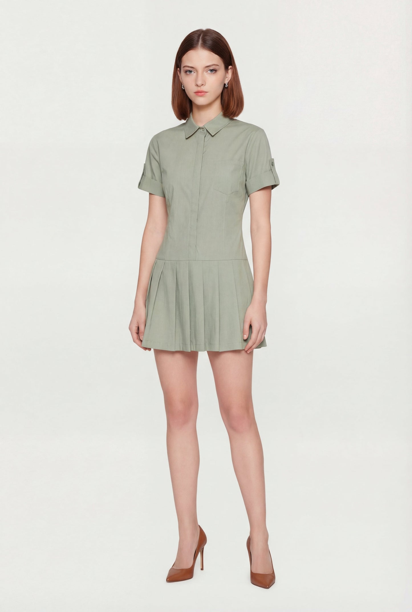 Poplin Short Sleeve Skater Shirt Dress
