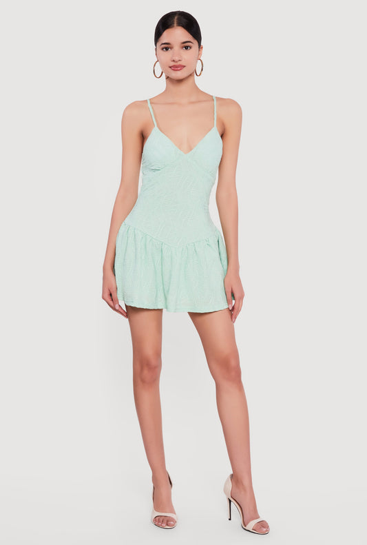 Textured Knit Mini Cami Skater Dress