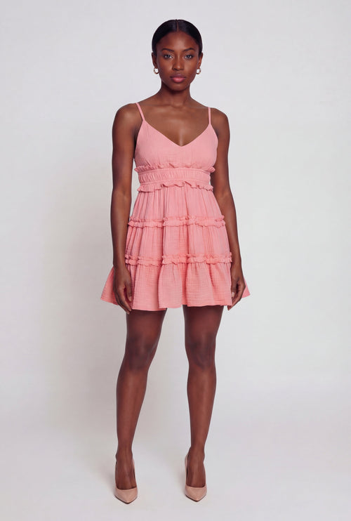 Spaghetti Strap V Neck Tiered Mini Dress