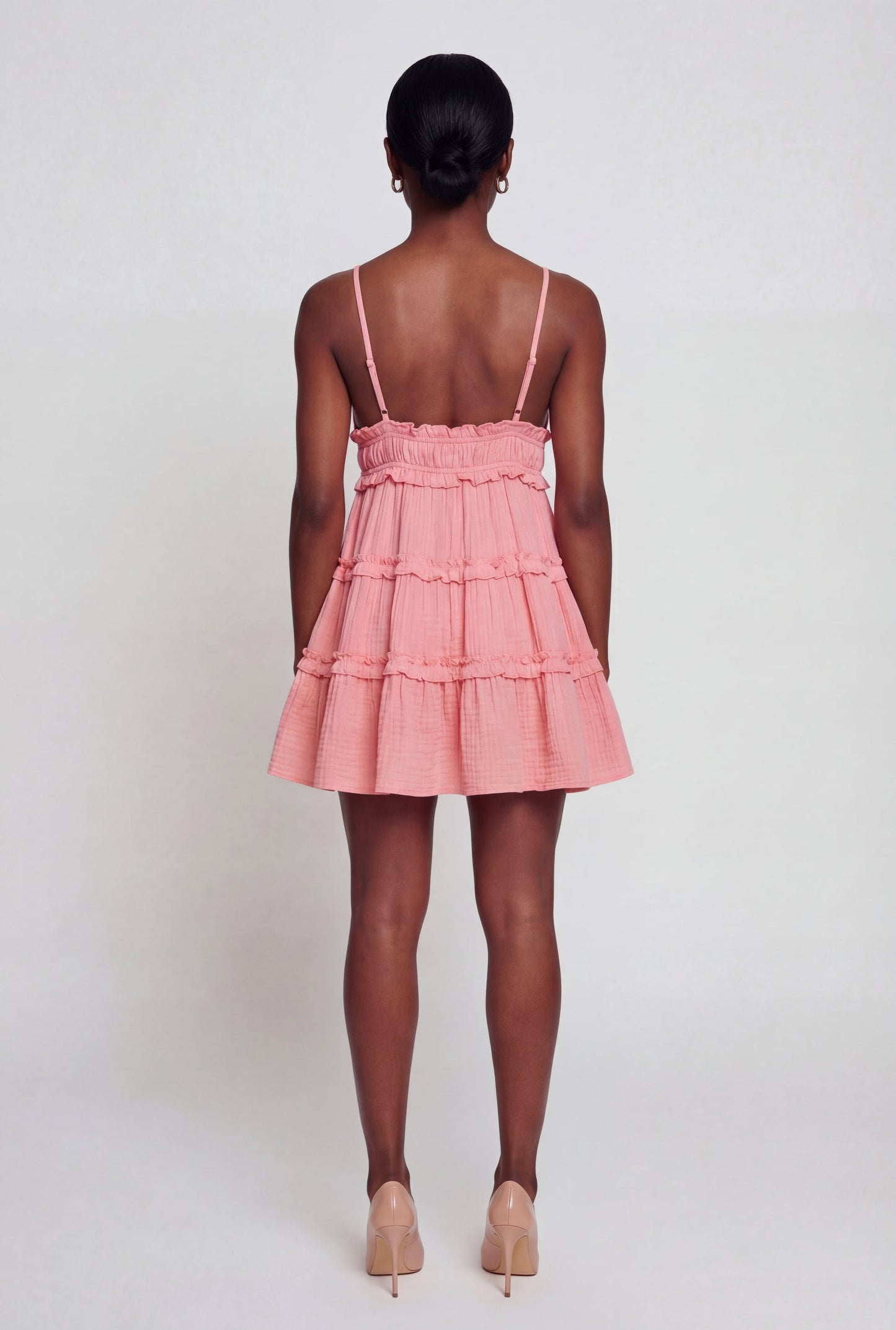 Spaghetti Strap V Neck Tiered Mini Dress