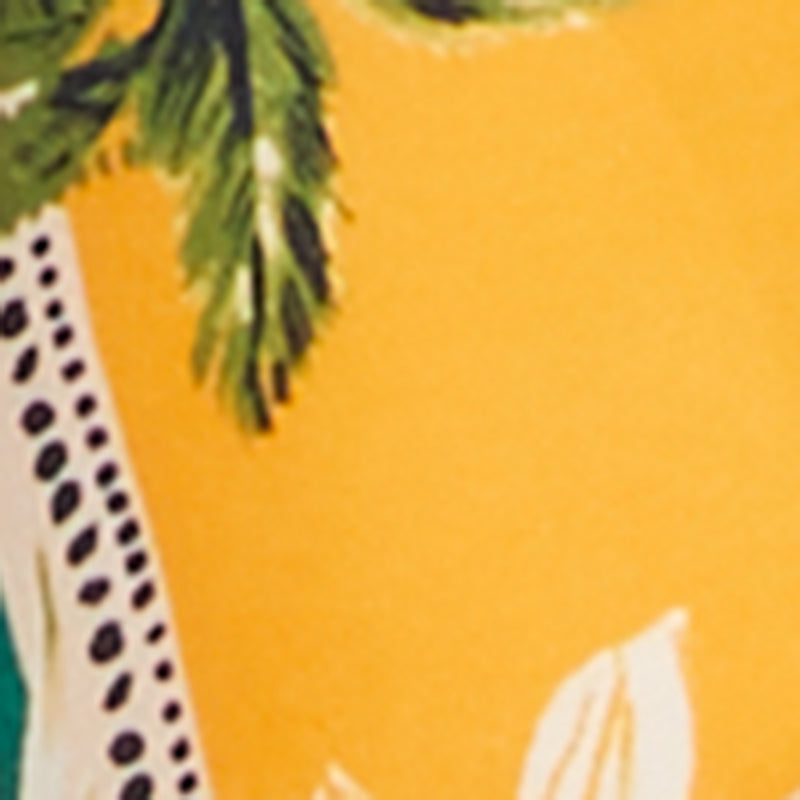Tropical Border Print Smocked Tiered Ruffle Halter Dress