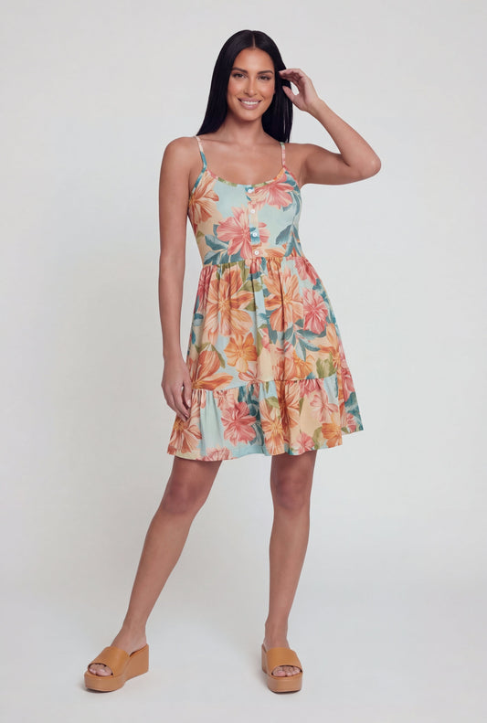 Sleeveless Floral Print Tiered Skater Dress