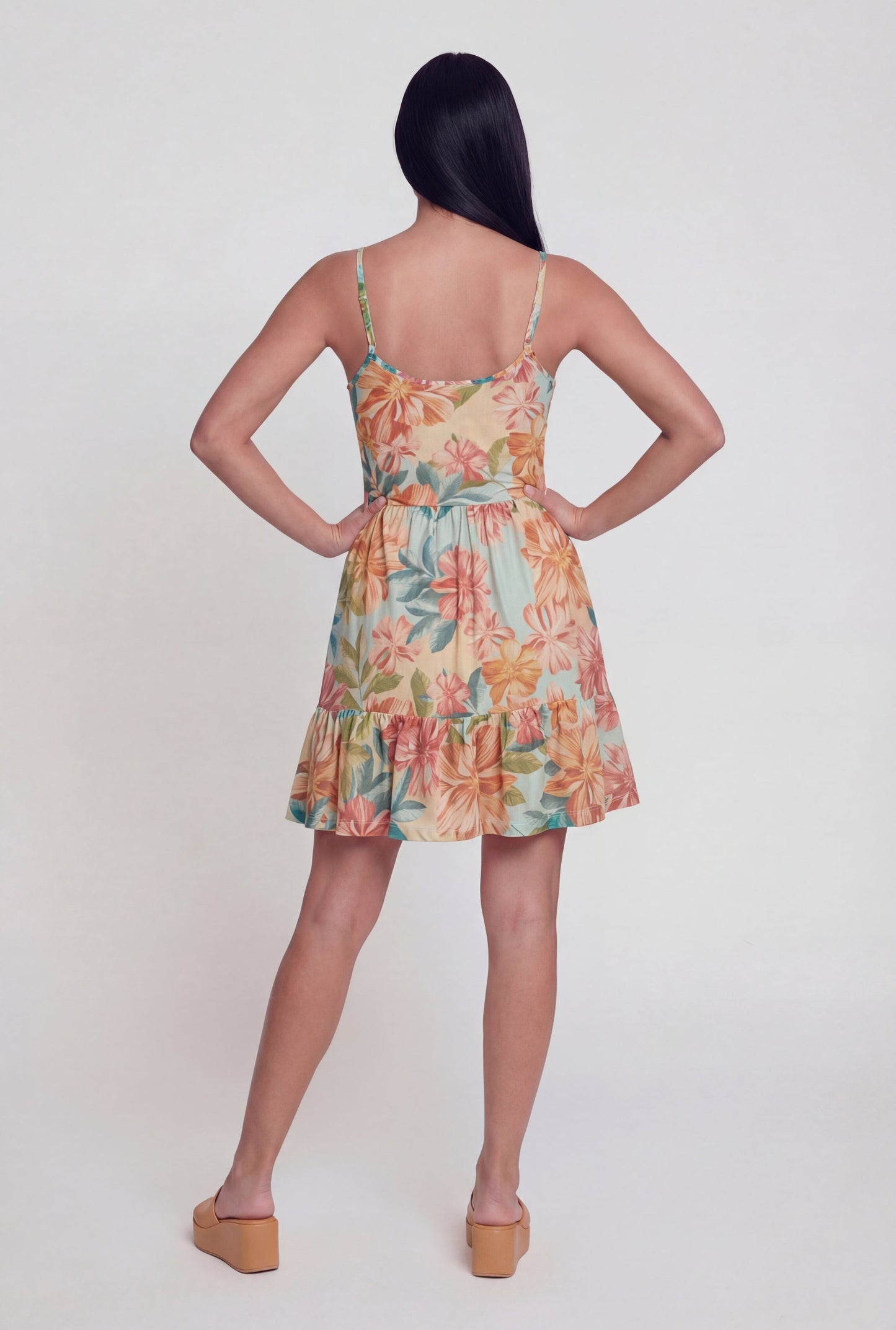 Sleeveless Floral Print Tiered Skater Dress