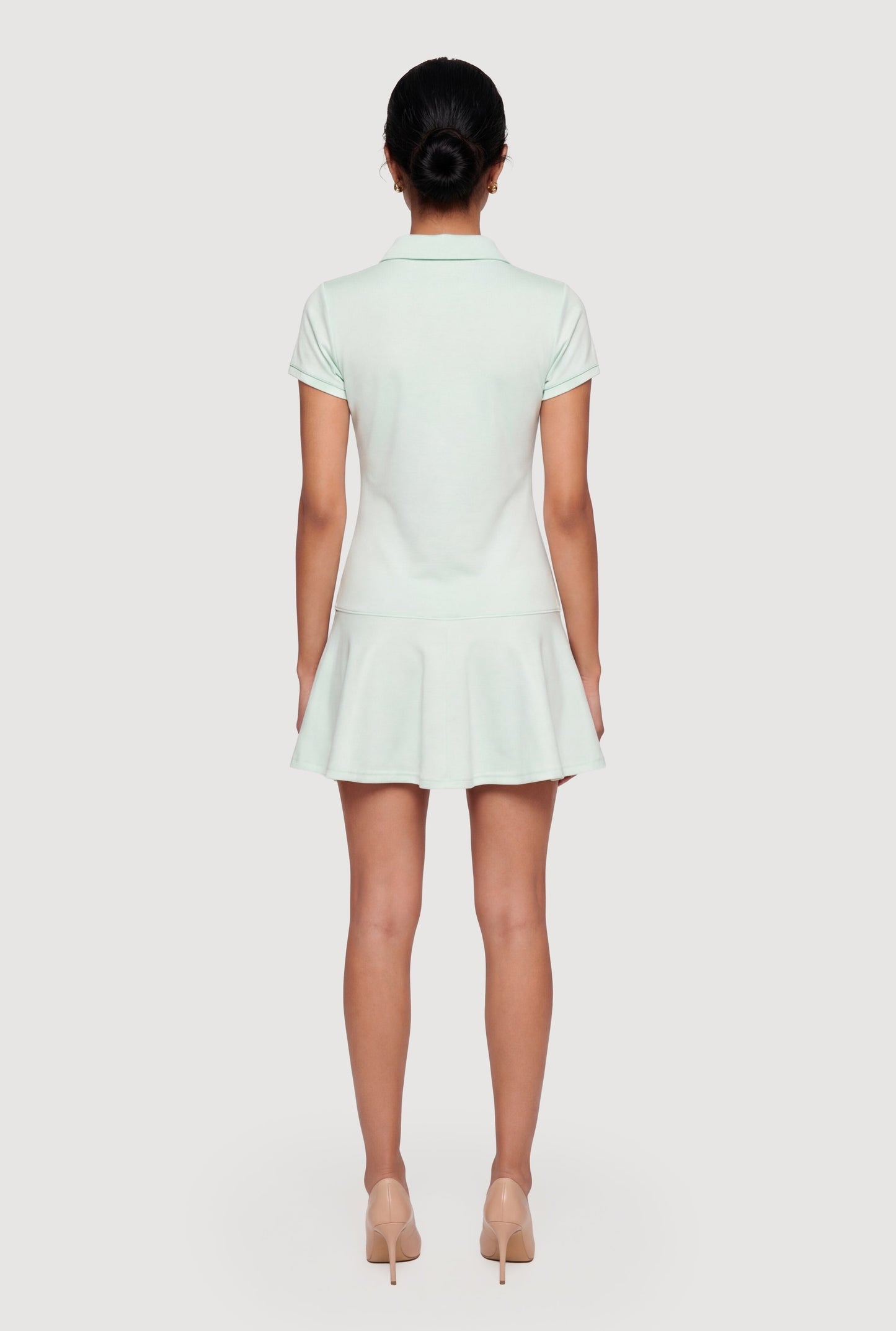 Solid Short Sleeve Polo Skater Dress
