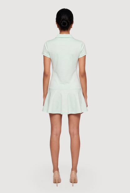 Solid Short Sleeve Polo Skater Dress