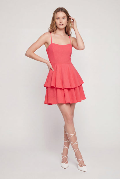 Ruffle Tiered Tie Back Keyhole Mini Dress