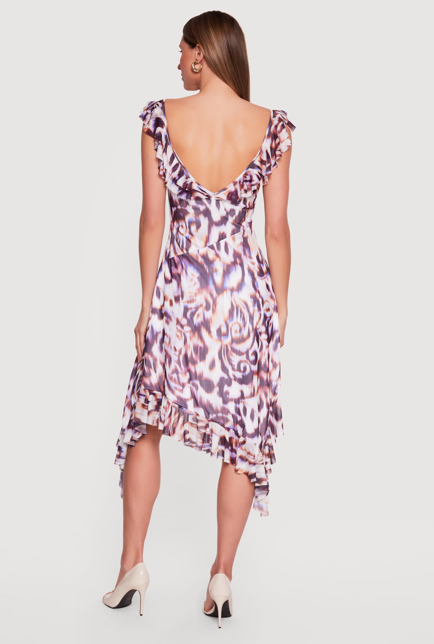 Ruffled Tie Front Asymmetrical High Low Dress