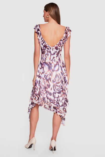 Ruffled Tie Front Asymmetrical High Low Dress
