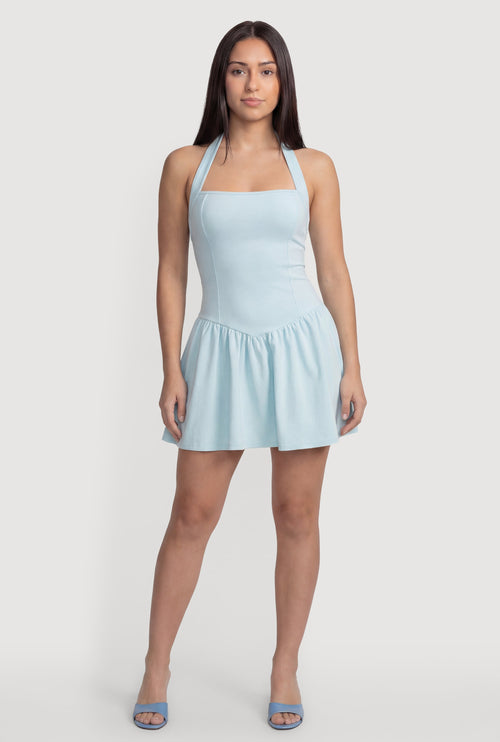 Ponte Halter Neck Corset Skater Dress