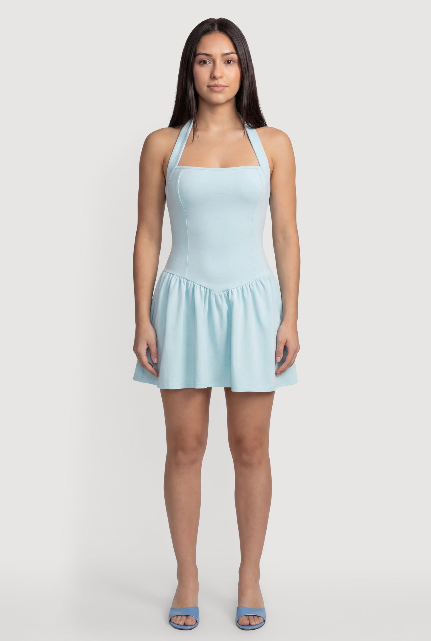 Ponte Halter Neck Corset Skater Dress