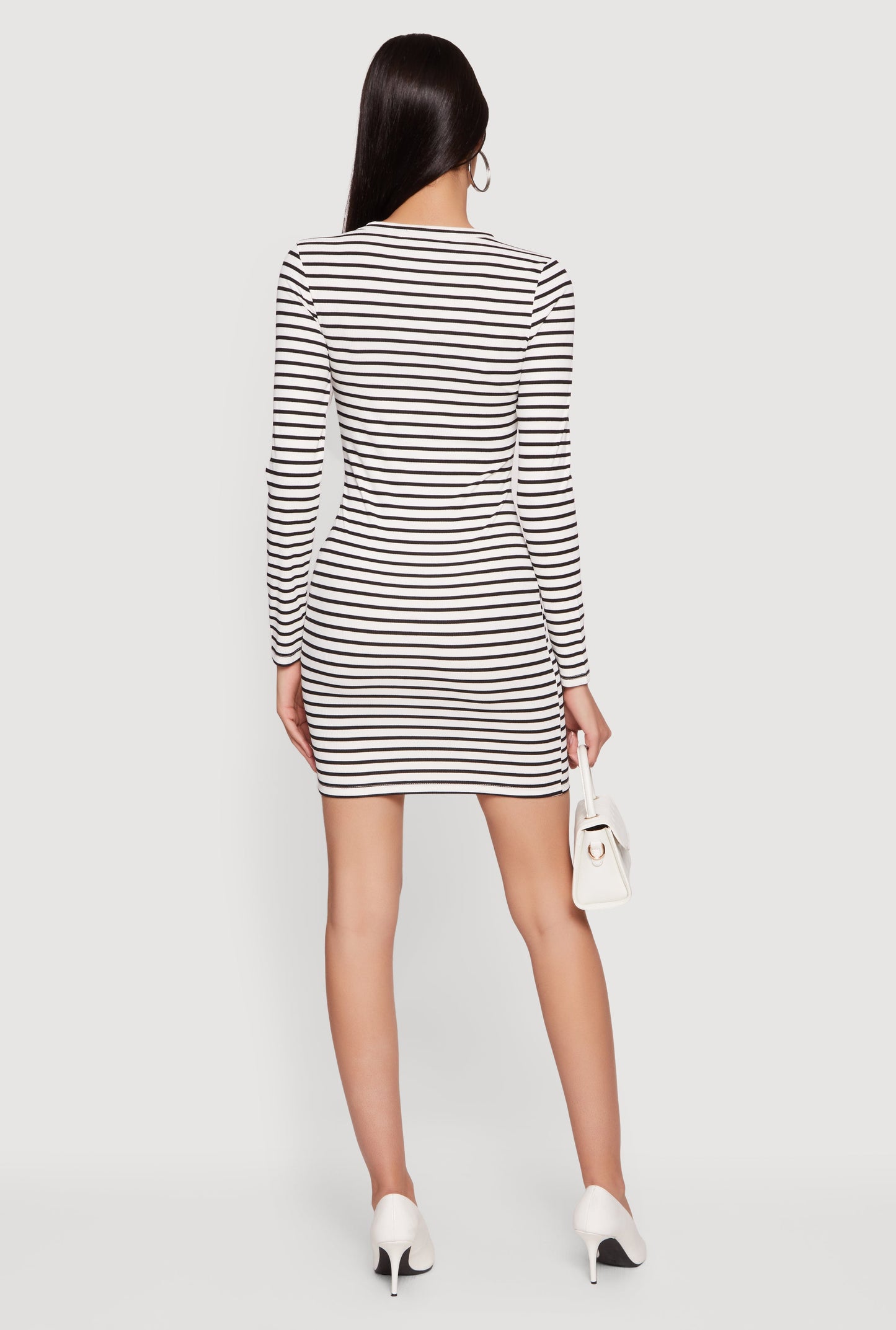 Striped Long Sleeve Ribbed Knit Mini Dress