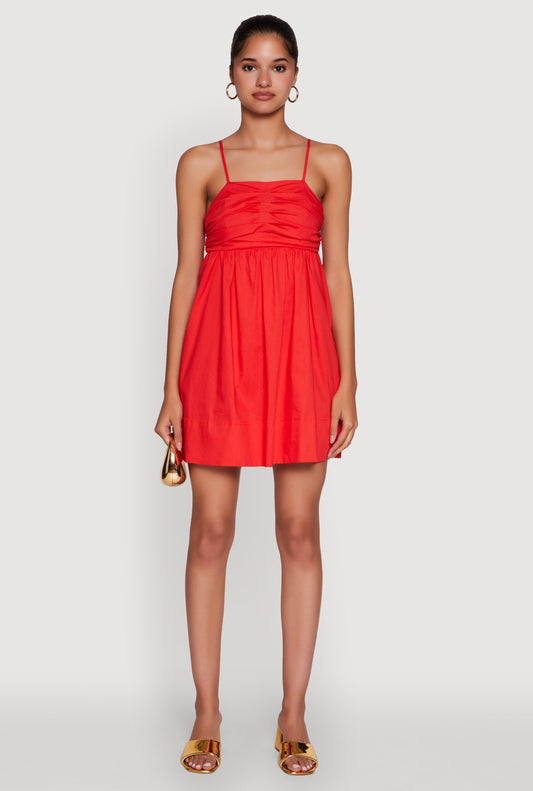 Trendy Poplin Bow Tie Back Babydoll Dress