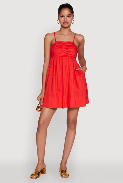Trendy Poplin Bow Tie Back Babydoll Dress