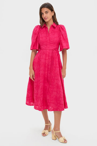 Pink Textured Floral Cindy Midi Dress