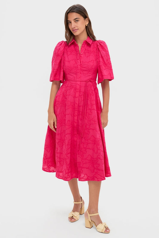 Pink Textured Floral Cindy Midi Dress