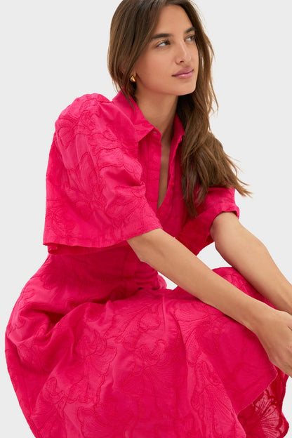 Pink Textured Floral Cindy Midi Dress