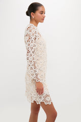Beige Sequined Crochet Carrie Mini Dress