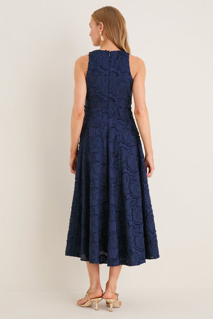 Navy Textured Rose Floral Melina Maxi Dress