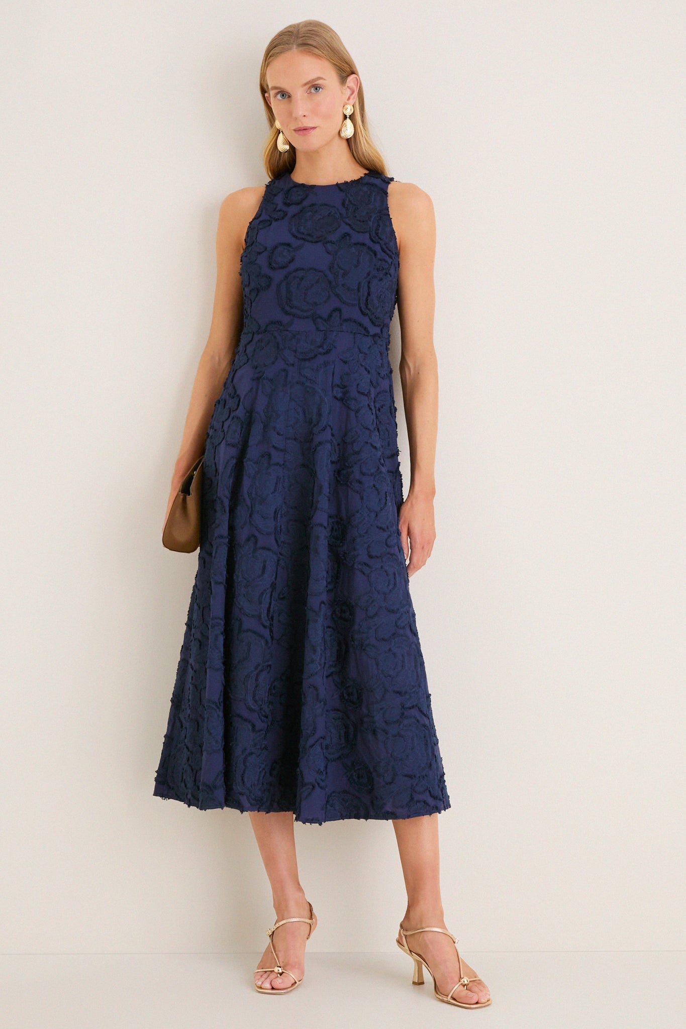 Navy Textured Rose Floral Melina Maxi Dress