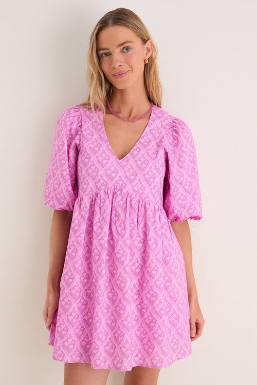 Pink Trellis Floral Patty Mini Dress