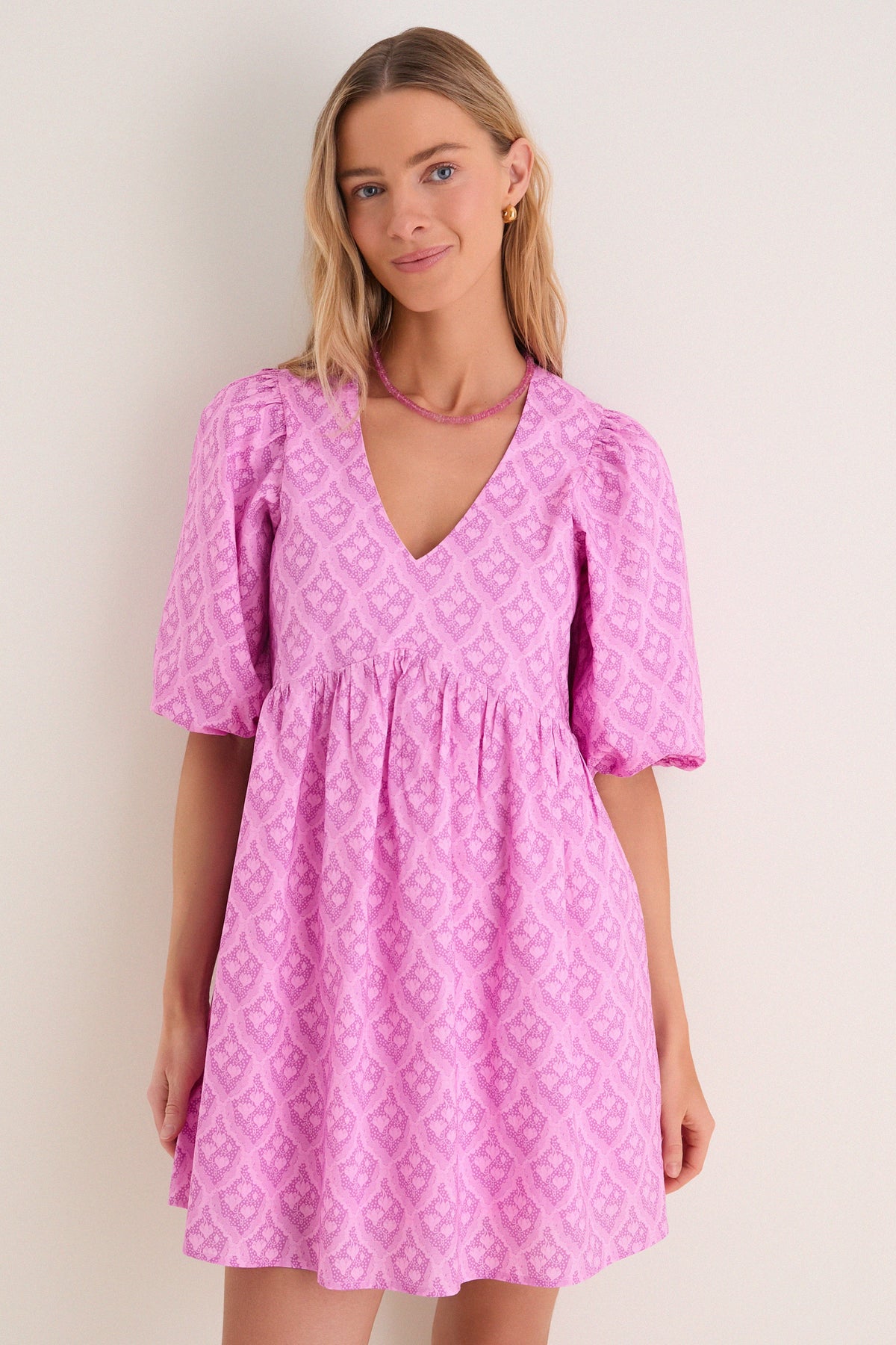 Pink Trellis Floral Patty Mini Dress