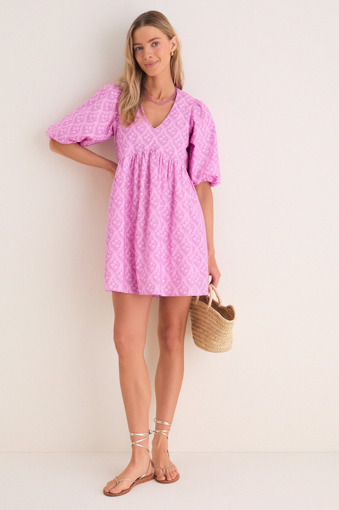Pink Trellis Floral Patty Mini Dress