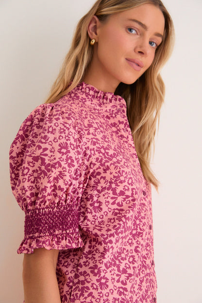 Pink & Maroon Ditsy Floral Lou Lou Mini Dress
