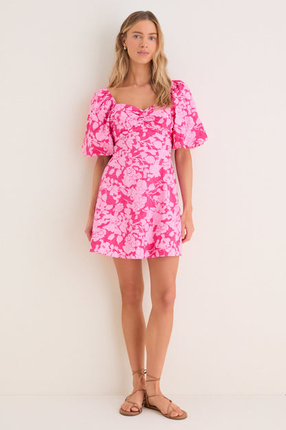 Pink Textured Floral Seaport Mini Dress