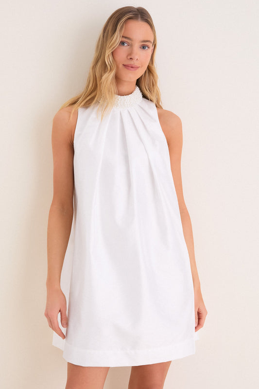 White Taffeta Pearl Collar Chase Mini Dress