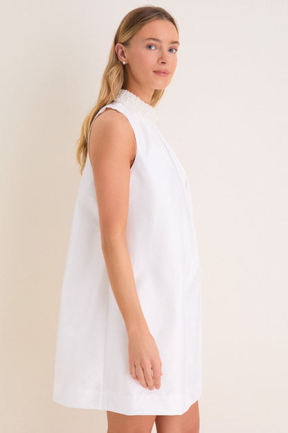 White Taffeta Pearl Collar Chase Mini Dress