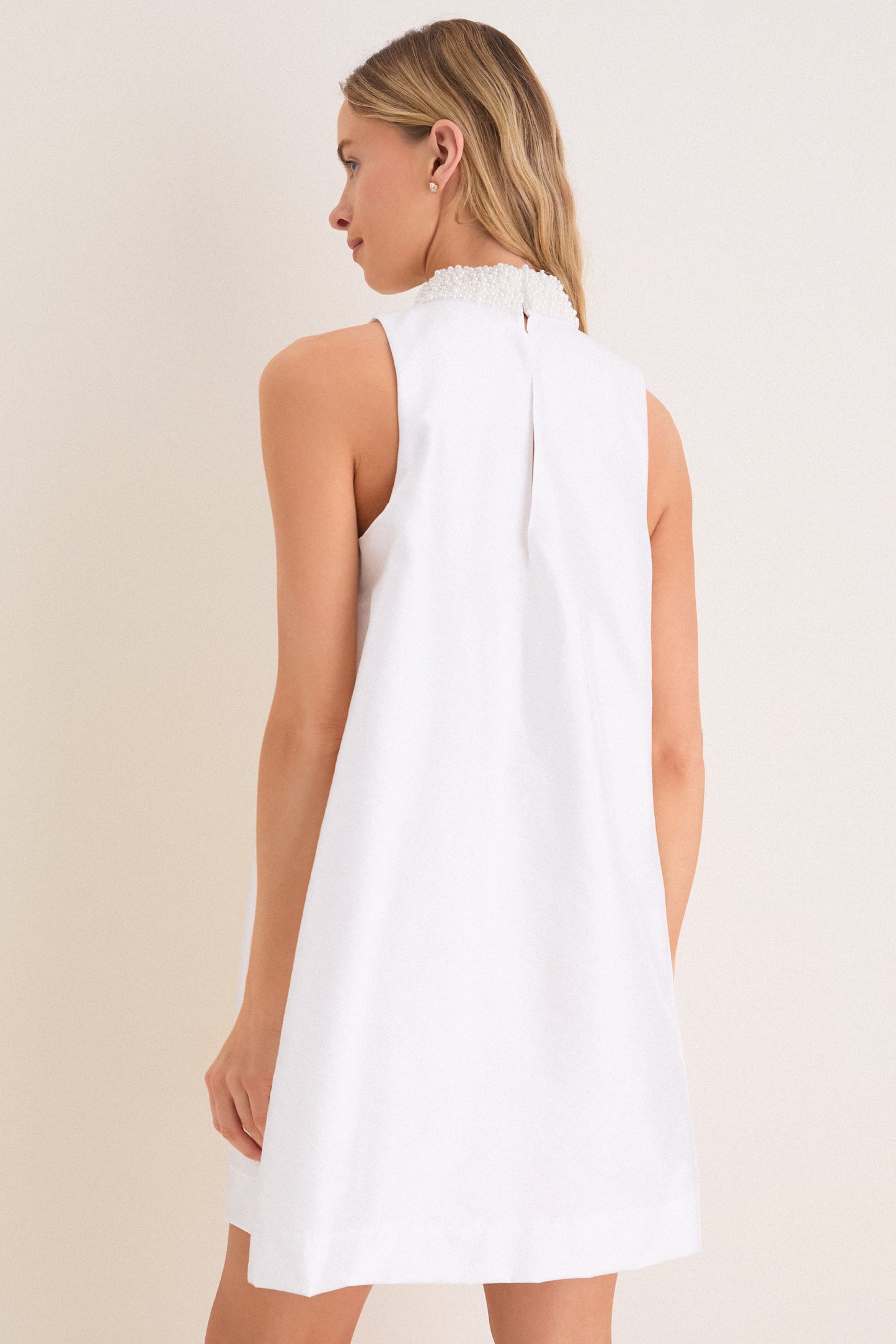 White Taffeta Pearl Collar Chase Mini Dress