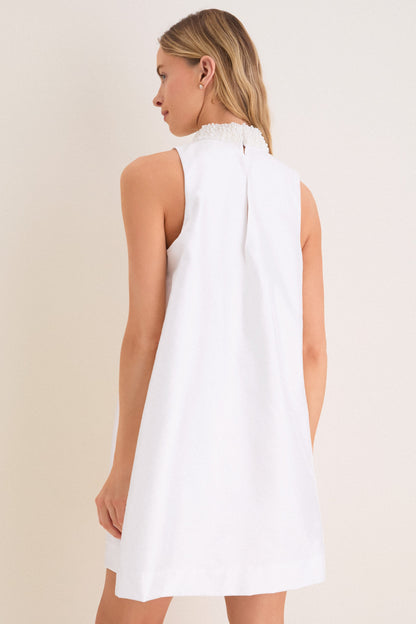 White Taffeta Pearl Collar Chase Mini Dress