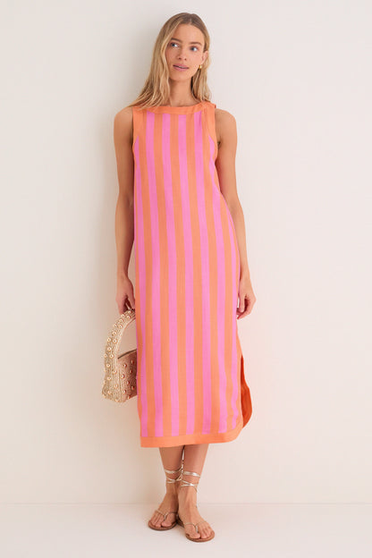 Orange & Pink Cabana Stripe Nella Midi Dress