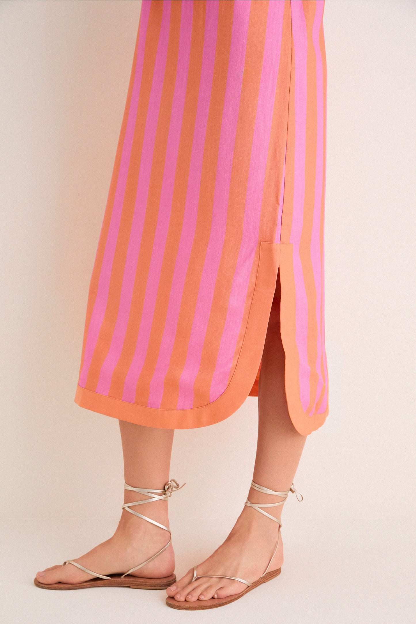 Orange & Pink Cabana Stripe Nella Midi Dress