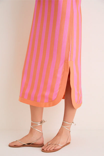 Orange & Pink Cabana Stripe Nella Midi Dress